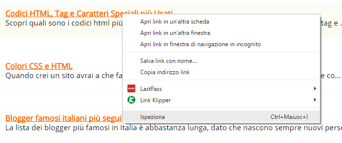 chrome ispeziona elemento