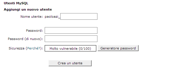 crea utente database