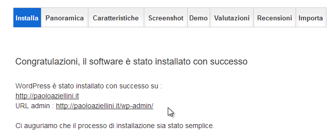 softaculous wp congratulazioni