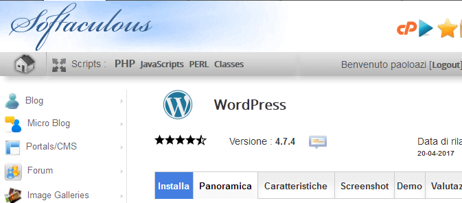 softaculous wp installa