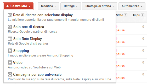 tipi campagne adwords